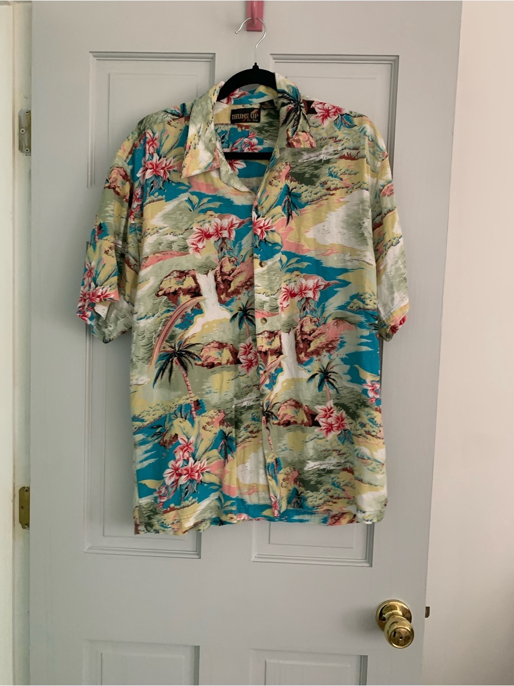 Thums Up Tropical Button-Up Shirt - Teal Floral